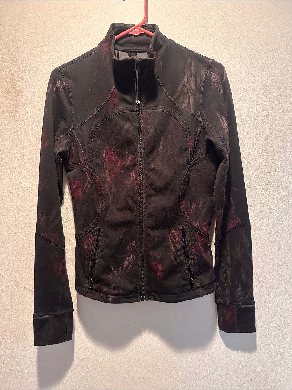 Vintage Lululemon Women’s Black Floral-Accent Zip Jacket